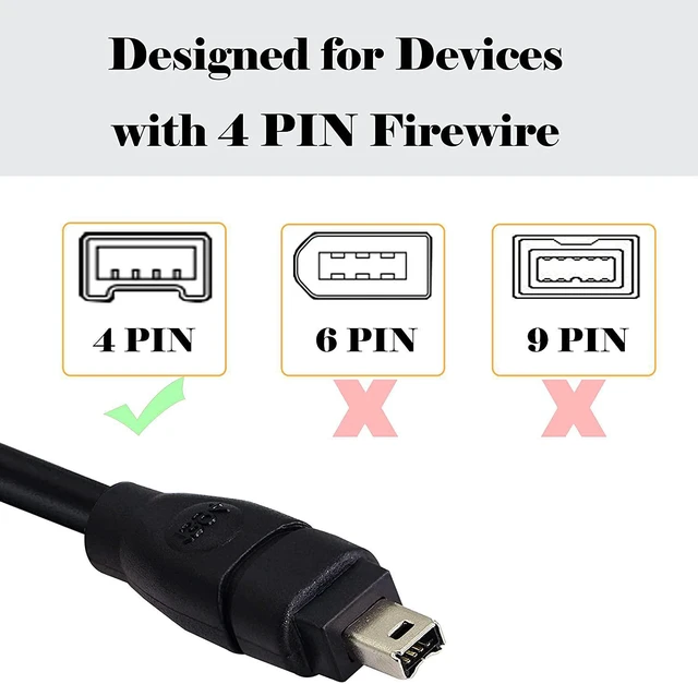 Alt view image 2 of 6 - 6FT FireWire IEEE 1394 Cable,4 Pin to 4 Pin Male to Male Cord,FireWire 400 DV iLink Cable for Laptop to Camcorder