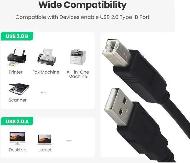 Alt view image 3 of 3 - BRENDAZ USB Printer Cable Compatible with HP Laserjet Pro M15w, Laserjet Pro M404n, Laserjet Pro M29w, Laserjet Pro M227fdw Laser Printer, USB 2.0 Type A Male to B Male Printer Cord (15-Feet)