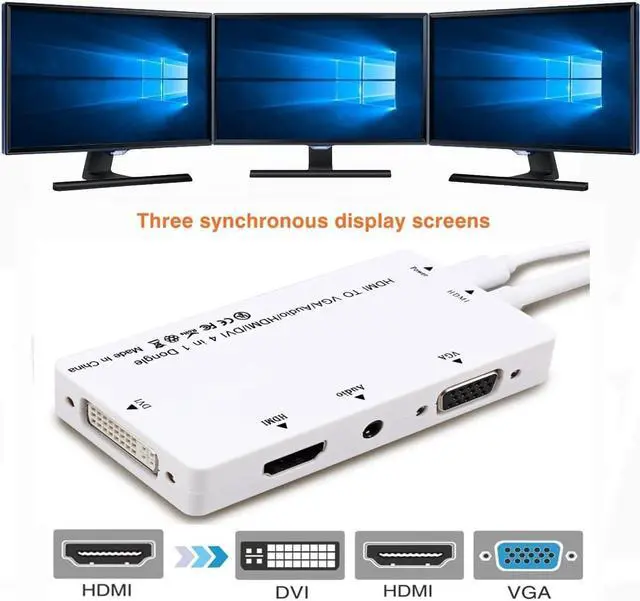 Alt view image 4 of 7 - CABLEDECONN Multiport 4-in-1 HDMI to HDMI/DVI/VGA Adapter Cable with Audio Output Converter (White)