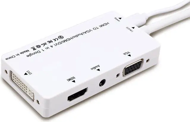 Alt view image 6 of 7 - CABLEDECONN Multiport 4-in-1 HDMI to HDMI/DVI/VGA Adapter Cable with Audio Output Converter (White)