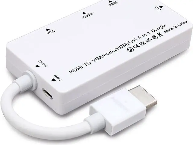 Alt view image 7 of 7 - CABLEDECONN Multiport 4-in-1 HDMI to HDMI/DVI/VGA Adapter Cable with Audio Output Converter (White)