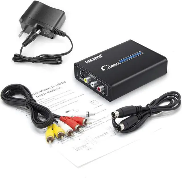 Alt view image 7 of 7 - RCA Svideo to HDMI Converter with RCA + S-Video Cables, RCA Composite CVBS AV or Svideo + R/L Audio Input to HDMI Output Upscale Converter