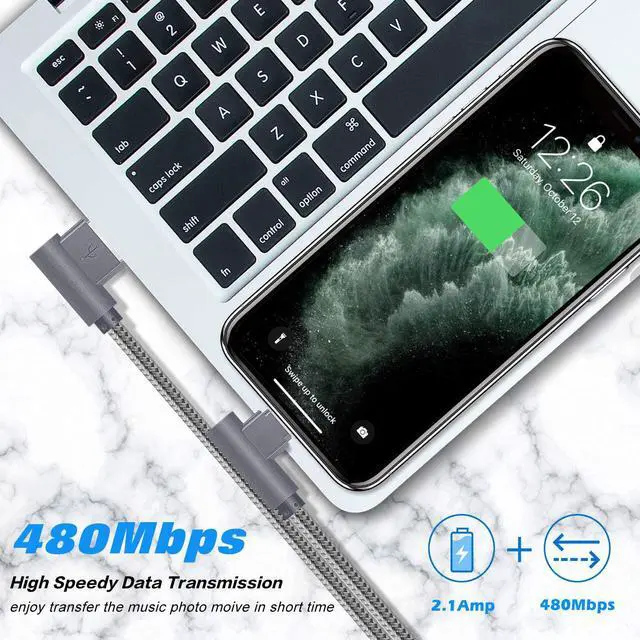 Alt view image 2 of 5 - MFi Certified Lightning iPhone Charger Cord 90 Degree Fast Data Cable Nylon Braided Compatible with iPhone Xs Max/XS/XR/7/7Plus/X/8/8Plus/6S/6S Plus/SE (Gray, 10FT)