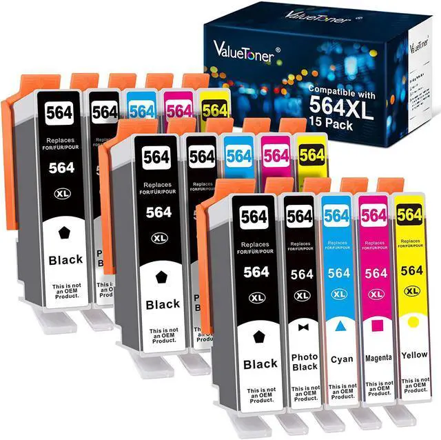 Main image of Valuetoner 15 Pack 564XL Ink Cartridge Replacement  564 XL 564XL for Photosmart 5520 6520 7520 7525 5510 Officejet 4620 DeskJet 3500 Printer (3 Black, 3 Photo Black, 3 Cyan, 3 Magenta, 3 Yellow)
