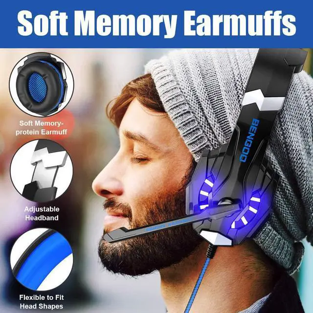 Alt view image 3 of 7 - G9000 Stereo Gaming Headset for PS4 PC Xbox One PS5 Controller Noise Cancelling Over Ear Headphones with Mic LED Light 7.1 Surround Sound Soft Memory Earmuffs for Nintendo Xbox Series X|S
