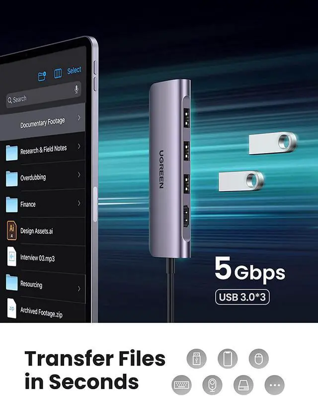 Alt view image 3 of 6 - UGREEN USB C Hub 6 in 1 Dongle USB-C to HDMI Multiport Adapter with 4K HDMI Output 3 USB 3.0 Ports SD/TF Card Reader Compatible for MacBook Pro XPS More Type C Devices