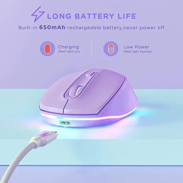 Alt view image 5 of 6 - seenda Wireless Mouse, Ultra Silent LED Cordless Mouse with USB Receiver and 3 Adjustable DPI for Kids Laptop Computer Chromebook(Purple)