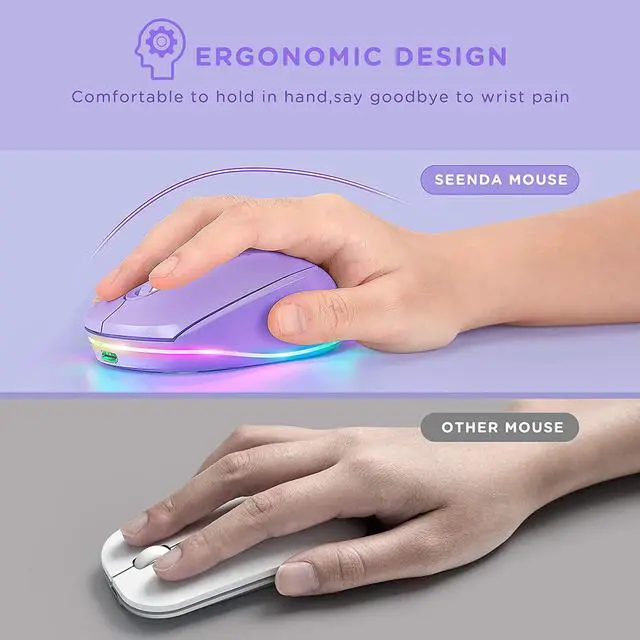 Alt view image 4 of 6 - seenda Wireless Mouse, Ultra Silent LED Cordless Mouse with USB Receiver and 3 Adjustable DPI for Kids Laptop Computer Chromebook(Purple)
