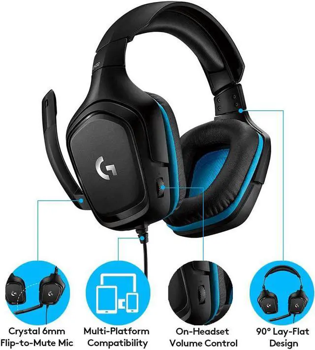 Alt view image 5 of 7 - G432 Wired Gaming Headset, 7.1 Surround Sound, DTS Headphone:X 2.0, Flip-to-Mute Mic, PC (Leatherette) Black/Blue