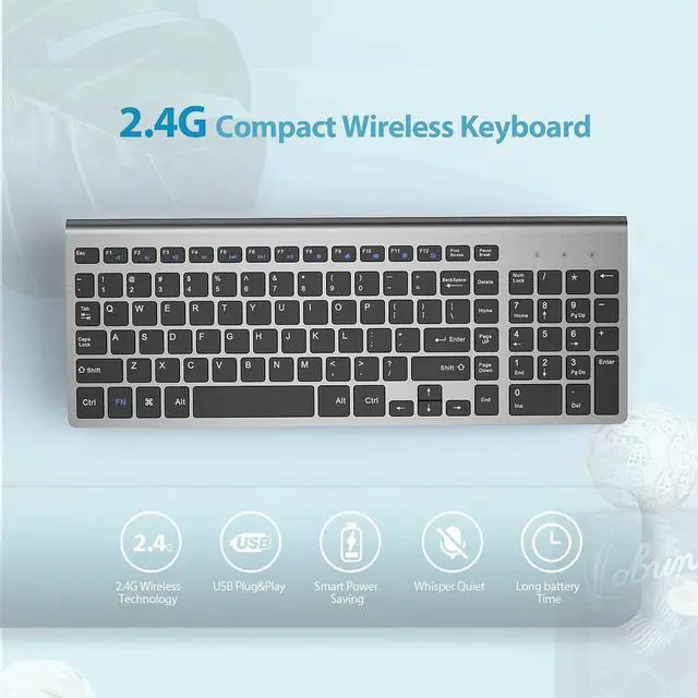 Alt view image 2 of 7 - JOYACCESS Wireless Keyboard Mouse Combo, 2.4G Compact and Ultra Slim Wireless Keyboard and Mouse for Windows, Computer, Desktop, PC, Laptop (Grey)