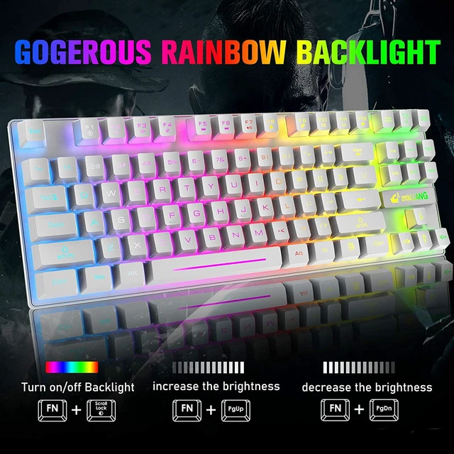 Alt view image 5 of 7 - Wireless Gaming Keyboard and Mouse Combo with 87 Key Rainbow LED Backlight Rechargeable 3800mAh Battery Mechanical Feel Anti-ghosting Ergonomic Waterproof RGB Mute Mice for Computer PC Gamer (White)