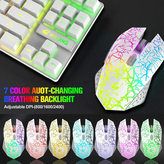 Alt view image 6 of 7 - Wireless Gaming Keyboard and Mouse Combo with 87 Key Rainbow LED Backlight Rechargeable 3800mAh Battery Mechanical Feel Anti-ghosting Ergonomic Waterproof RGB Mute Mice for Computer PC Gamer (White)