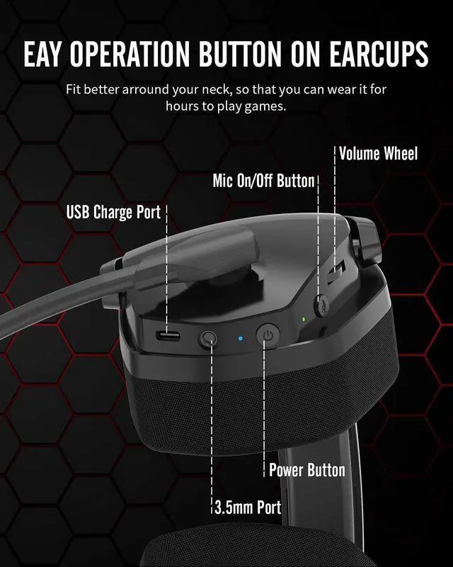 Alt view image 5 of 7 - NUBWO G06 Wireless Gaming Headset for PS5, PS4, PC, Noise Cancelling Over Ear Gaming Headphones with Mic, 2.4GHz Ultra-Low Latency, Soft Memory Earmuffs, Wired Mode for Xbox One, Xbox Series X Games