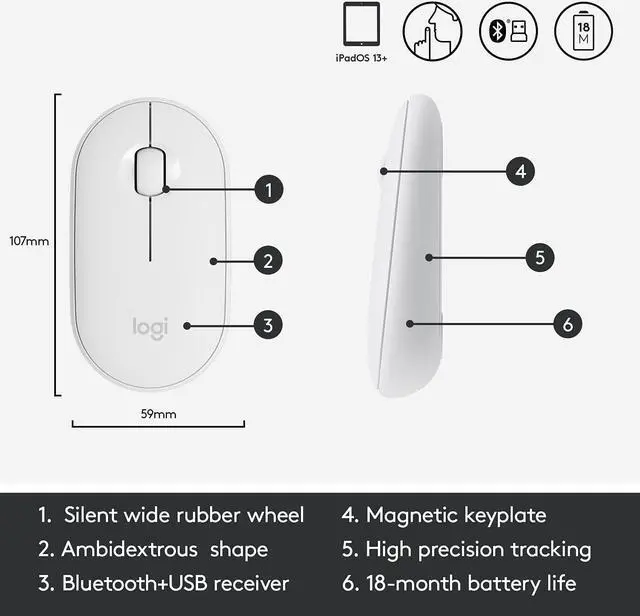 Alt view image 7 of 7 - Logitech K380 + M350 Wireless Keyboard and Mouse Combo - Slim Portable Design, Quiet clicks, Long Battery Life, Bluetooth connectivity, Multi Device with Easy-Switch for Mac, Chrome OS, Windows-White