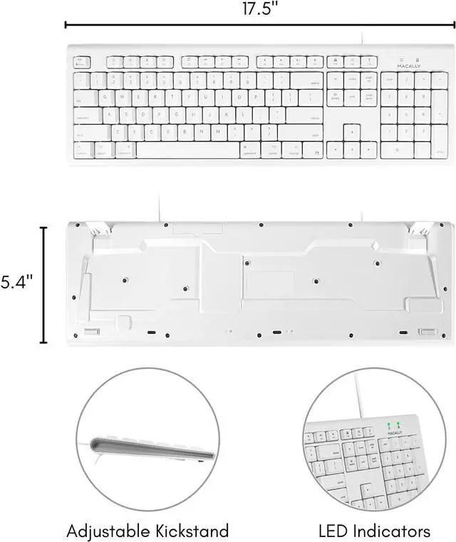 Alt view image 7 of 7 - Macally Full-Size USB Wired Keyboard for Mac Mini/Pro, iMac Desktop Computer, MacBook Pro/Air Desktop w/ 16 Compatible Apple Keyboard with Numeric Keypad, Rubber Domed Keycaps - Spill Proof