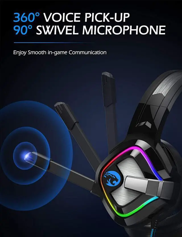 Alt view image 3 of 7 - Gaming Headset PS4 Headset, Xbox One Headset with Noise Canceling Mic and Rgb Light, PC Headset with Stereo Surround Sound, Over-Ear Headphones for PC, PS4, Xbox One, Laptop