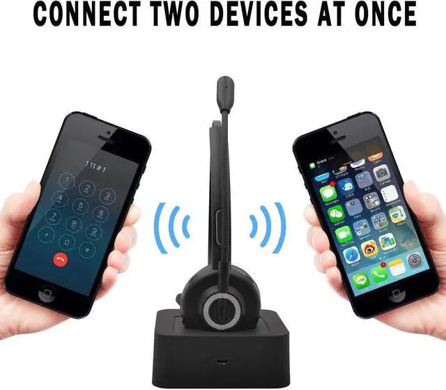 Alt view image 4 of 5 - Giveet Bluetooth Headset for Cell Phones, Wireless Headset for Office Phone with Charging Dock, Noise Cancelling Microphone, 17h Talking Time for Trucker, Telephone, Skype, Call Center, PC