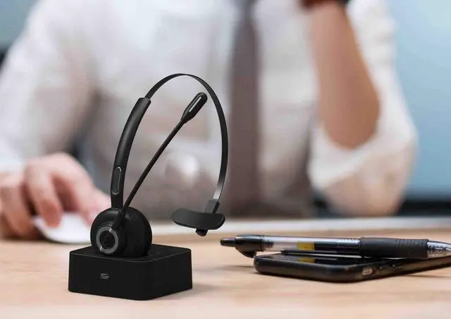 Alt view image 5 of 5 - Giveet Bluetooth Headset for Cell Phones, Wireless Headset for Office Phone with Charging Dock, Noise Cancelling Microphone, 17h Talking Time for Trucker, Telephone, Skype, Call Center, PC