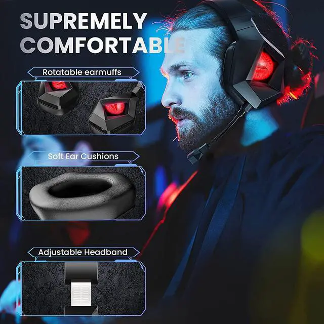 Alt view image 3 of 7 - Wireless Headphones, BooMood Wireless Gaming Headset, Headphones Wireless Bluetooth for PS5, PS4, PC, Detachable Noise Cancelling Microphone, Comfortable Memory Foam, Wired Mode for Xbox One