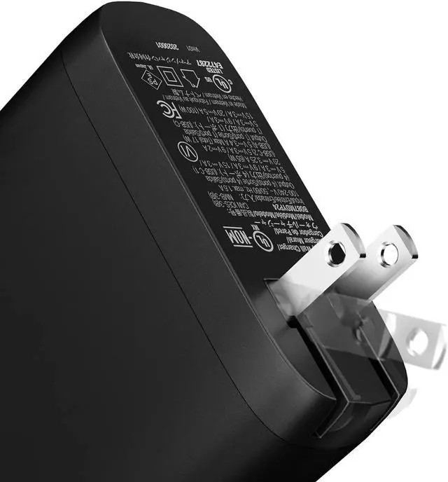 Alt view image 3 of 7 - Amazon Basics 100W Four-Port GaN Wall Charger with 2 USB-C Ports (65W + 18W) and 2 USB-A Ports (17W) - Black (non-PPS)