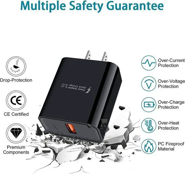 Alt view image 3 of 7 - Fast Charger 3.0 Wall Charger for Samsung Galaxy A32 A52 A01 A51 A71 S21 A14 A13 A11 A20 A50 A12 S24 S23 S22 Ultra 5G S20 A15 Note 20 S10 S9,LG Stylo 6 5,Moto,Adaptive Block Cube+USB Type C Cable Cord