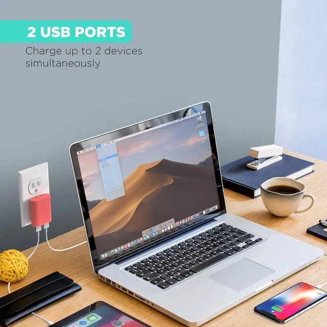 Alt view image 2 of 7 - iHome 2 Port USB Wall Charger: AC Pro Multiport USB Charger, USB Plug Adapter & Phone Charging Block, Double USB Wall Plug, Flat 2 Port USB Charger & USB Wall Adapter