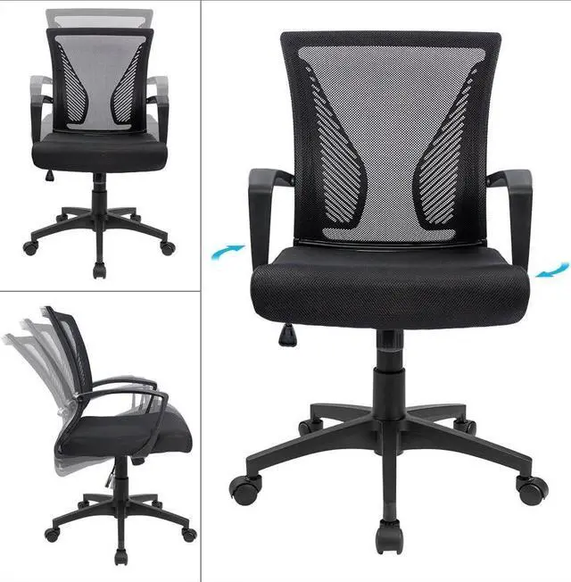 Alt view image 5 of 7 - Office Chair Mid Back Swivel Lumbar Support Desk Chair, Computer Ergonomic Mesh Chair with Armrest (Black)