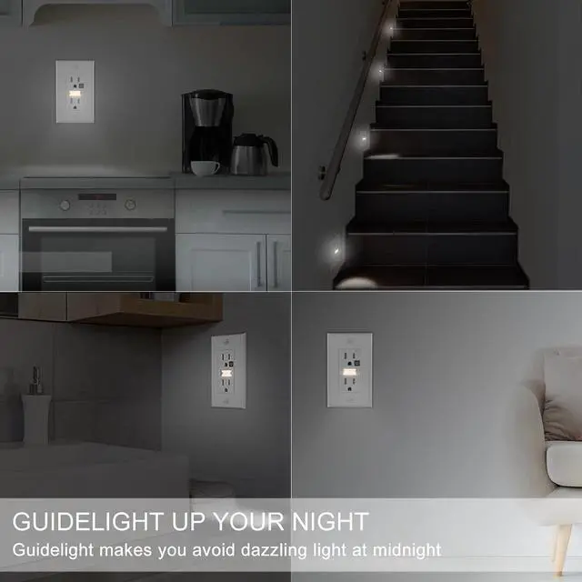 Alt view image 2 of 6 - SOZULAMP LED Night Light Outlet-Easy to Install,Nightlight Electrical Outlets,Standard Duplex Receptacle,15A 125V,2 Pole 3 Wire,Self Grounding,Outlet Covers Included (Glossy White,2 Pack)