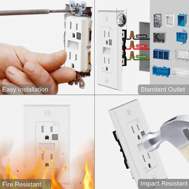 Alt view image 3 of 6 - SOZULAMP LED Night Light Outlet-Easy to Install,Nightlight Electrical Outlets,Standard Duplex Receptacle,15A 125V,2 Pole 3 Wire,Self Grounding,Outlet Covers Included (Glossy White,2 Pack)