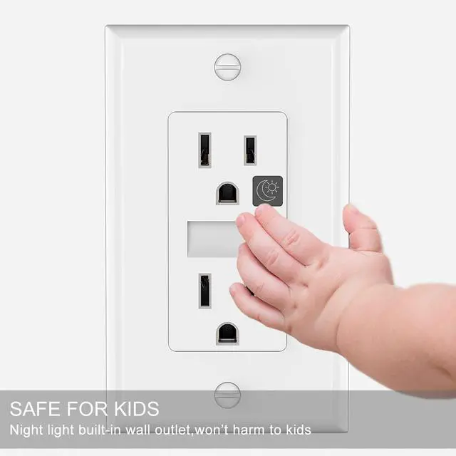 Alt view image 5 of 6 - SOZULAMP LED Night Light Outlet-Easy to Install,Nightlight Electrical Outlets,Standard Duplex Receptacle,15A 125V,2 Pole 3 Wire,Self Grounding,Outlet Covers Included (Glossy White,2 Pack)