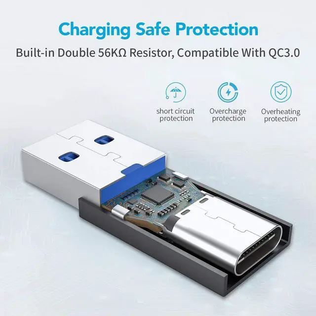 Alt view image 7 of 7 - [10Gbps] USB C Female to USB Male Adapter (2-Pack) 3.1 USB A to C Adapter One-Sided SuperSpeed Data Sync & 100W Fast Charging for iPhone 15 Plus Pro Max Laptop Charger Quest Link etc.