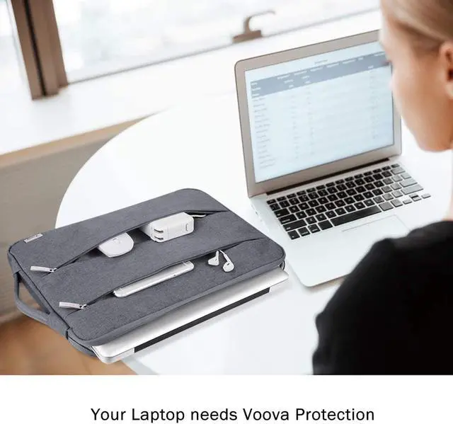 Alt view image 7 of 7 - Voova 15 15.6 16 Inch Laptop Sleeve Case with Handle, Waterproof Computer Cover Bag with Pocket Compatible with MacBook Pro 15 16 M1 Pro/Max,15-16 Inch Microsoft Hp Lenovo Acer Asus Chromebook, Grey