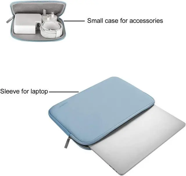 Alt view image 2 of 7 - MOSISO Laptop Sleeve Compatible with MacBook Air 13 inch M2 A2681 M1 A2337 A2179 A1932 2023-2018/Pro 13 M2 M1 A2338 A2251 A2289 A2159 A1989 A1706 A1708, Neoprene Bag with Small Case, Airy Blue