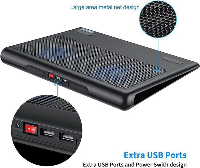 Alt view image 4 of 7 - Laptop Cooling Pad Portable Ultra-Slim Quiet Laptop Notebook Cooler Cooling Pad Stand with 2 USB Powered Fans Fits 12-16 Inches (Blue)