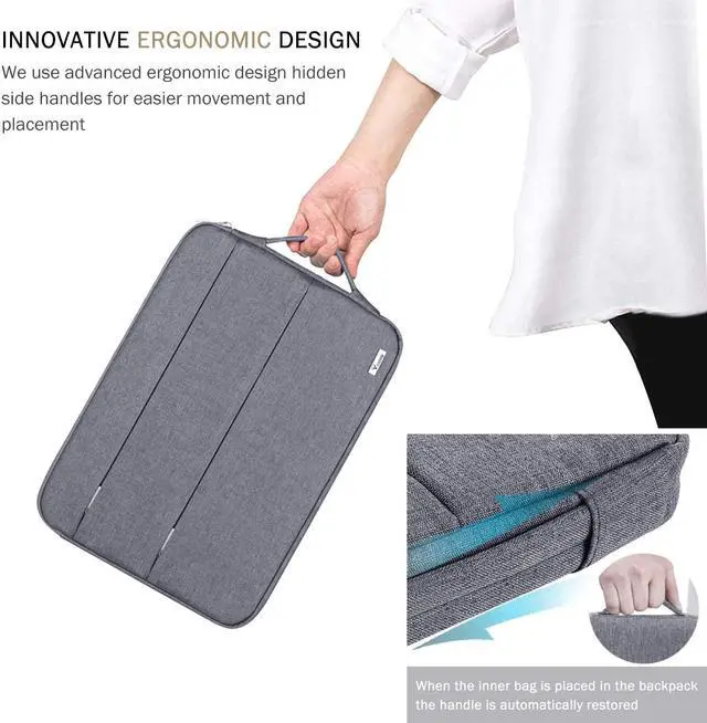 Alt view image 6 of 7 - Voova 15 15.6 16 Inch Laptop Sleeve Case with Handle, Waterproof Computer Cover Bag with Pocket Compatible with MacBook Pro 15 16 M1 Pro/Max,15-16 Inch Microsoft Hp Lenovo Acer Asus Chromebook, Grey