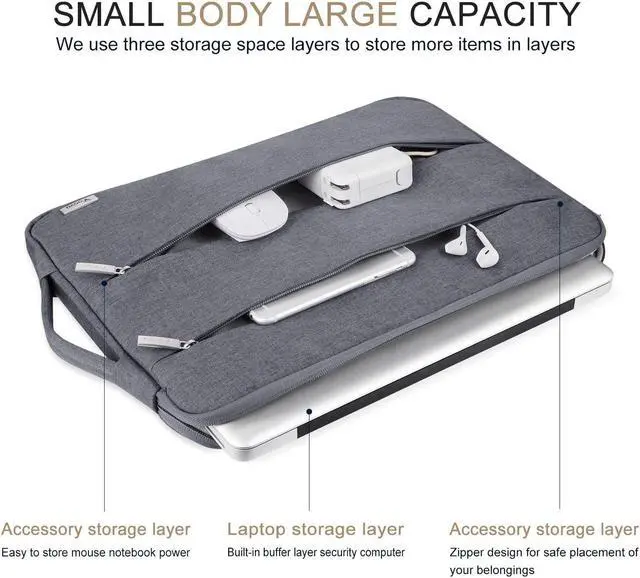 Alt view image 2 of 7 - Voova 15 15.6 16 Inch Laptop Sleeve Case with Handle, Waterproof Computer Cover Bag with Pocket Compatible with MacBook Pro 15 16 M1 Pro/Max,15-16 Inch Microsoft Hp Lenovo Acer Asus Chromebook, Grey