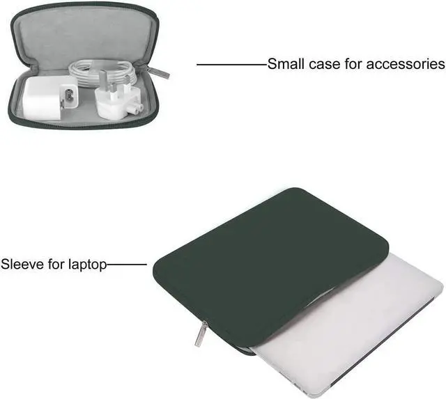Main image of MOSISO Laptop Sleeve Compatible with MacBook Air 13 inch M2 A2681 M1 A2337 A2179 A1932 2023-2018/Pro 13 M2 M1 A2338 A2251 A2289 A2159 A1989 A1706 A1708, Neoprene Bag with Small Case, Midnight Green