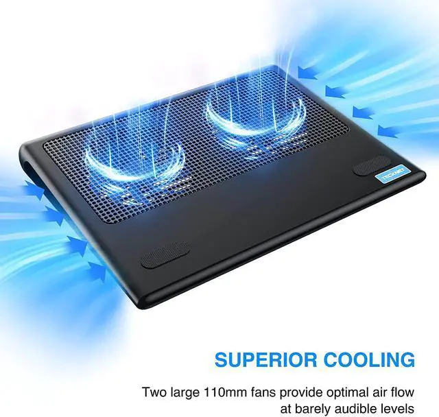 Alt view image 2 of 7 - Laptop Cooling Pad Portable Ultra-Slim Quiet Laptop Notebook Cooler Cooling Pad Stand with 2 USB Powered Fans Fits 12-16 Inches (Blue)