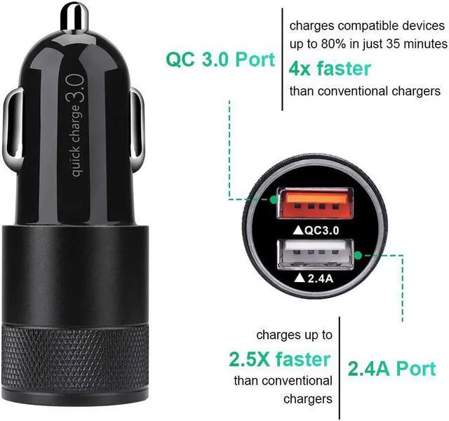 Alt view image 2 of 7 - Fast Car Charger Quick Charging 5.4A/30W Phone USB Adapter Rapid Plug 2 Port Cigarette Lighter Auto Charger Flush Compatible  Tablet iPhone iPad LG Automobile