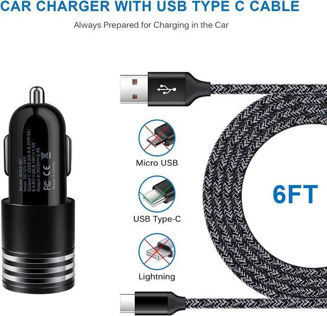Alt view image 5 of 7 - USB Type C Fast Charger for Moto G Stylus 5G 2024 2023/G Power 2025 2024/G 2025/G Pure/G Play 2023/2021/G8 Power/G7 Play/Z4/Edge 5G UW/One 5G Ace,Quick Charge 3.0 Car Charger Wall Adapter +3FT Cable