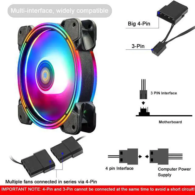 Alt view image 6 of 7 - Conisy Rainbow Series 120mm Case Fan for Computer Case, Super Silent Efficient RGB LED PC Cooling Fan - Dual Pack (Colorful)