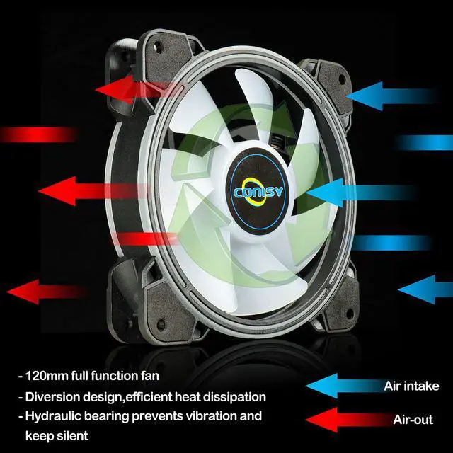 Alt view image 3 of 7 - Conisy Rainbow Series 120mm Case Fan for Computer Case, Super Silent Efficient RGB LED PC Cooling Fan - Dual Pack (Colorful)