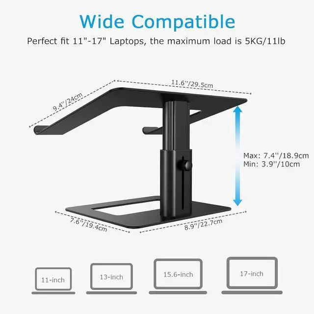 Alt view image 6 of 7 - Laptop Stand Ergonomic Aluminum Height Adjustable Computer Stand Laptop Holder for Desk Compatible with MacBook Pro/Air Dell Lenovo HP Samsung More Laptops 11-17 (Black)