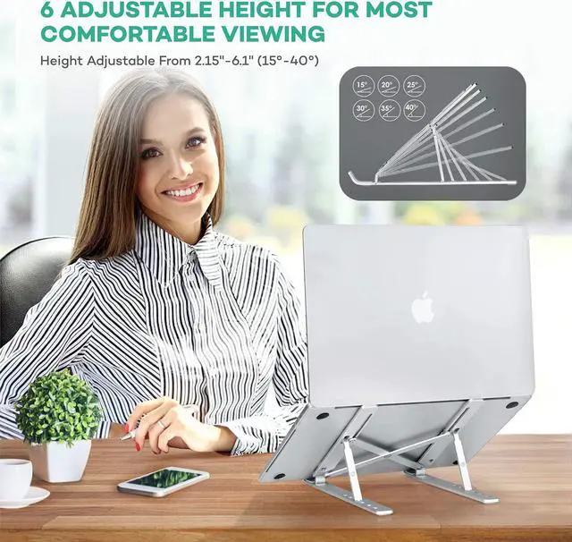 Alt view image 2 of 6 - LEHOM Laptop Stand Holder for Desk, Adjustable Portable Computer Riser Stand, Foldable Aluminum Notebook Elevator for Mac MacBook Pro Air, Lenovo, HP, Dell More 10 to 15.6 inches Laptops Tablets