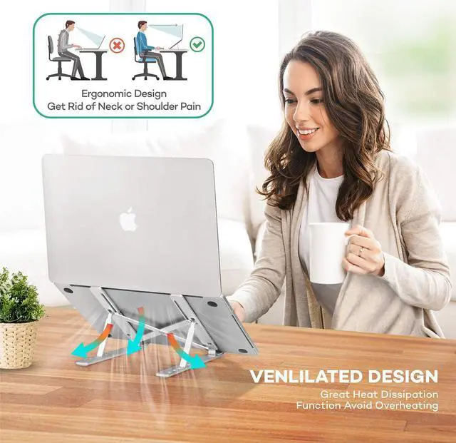 Alt view image 3 of 6 - LEHOM Laptop Stand Holder for Desk, Adjustable Portable Computer Riser Stand, Foldable Aluminum Notebook Elevator for Mac MacBook Pro Air, Lenovo, HP, Dell More 10 to 15.6 inches Laptops Tablets
