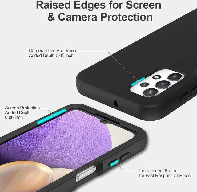 Alt view image 4 of 7 - V/A for Samsung Galaxy A32 5G Case with Built-in Screen Protector, Full Body Protection Shockproof Cover Case, [Rugged PC Front Bumper + Soft TPU Back Cover] Armor Protective Phone Case (Black)