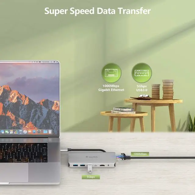 Alt view image 5 of 7 - WAVLINK USB C Hub, 10-in-1 Type C Adapter Mini Docking Station with 4K 30Hz HDMI, 2K 60Hz VGA, RJ45 Ethernet, 3 USB 3.0, SD/TF Card Reader, 3.5mm Audio Jack, 87W PD for Windows Mac and More