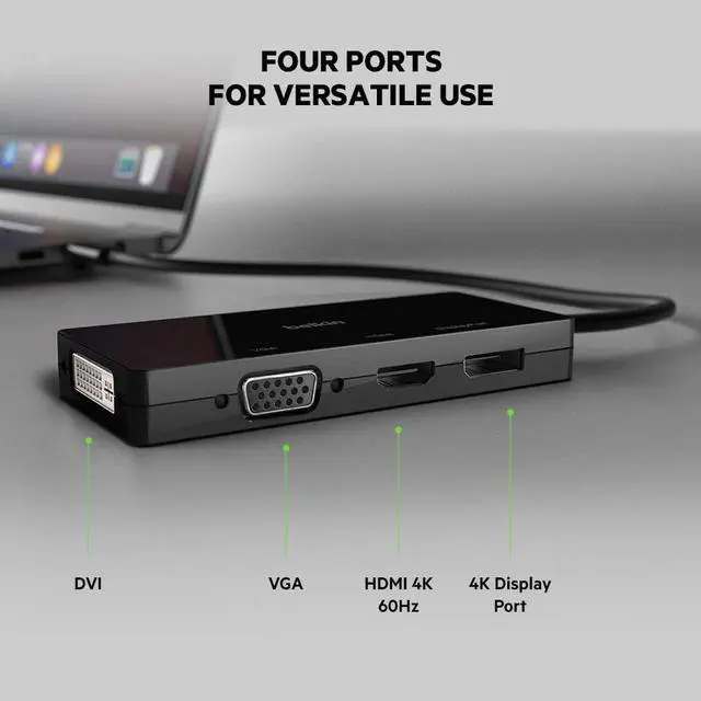 Alt view image 2 of 7 - Multiport USB-C Adapter (USB-C Video Adapter w/VGA DVI 4K HDMI 4K DisplayPort) Connect Your USB-C Laptop to Any Display (AVC003btBK)