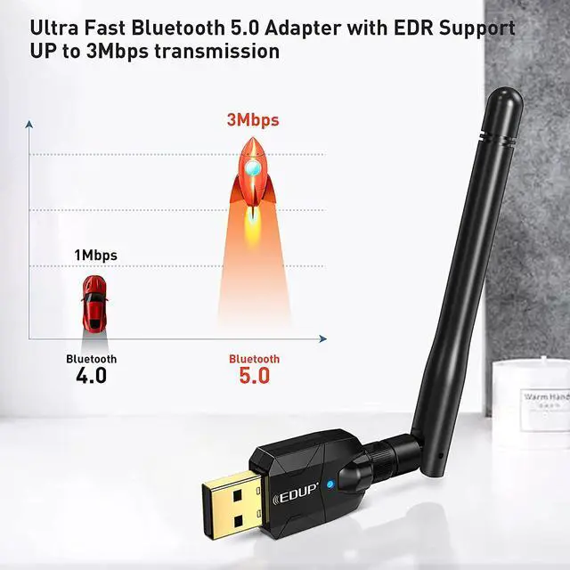 Alt view image 2 of 7 - EDUP  USB Bluetooth 5.0 Adapter with External Antenna for PC, Long Range 328FT/100M Wireless Transfer Bluetooth 5.0 EDR Dongle Transmitter Receiver for Desktop Laptop with Windows 11/10/8/8.1/7