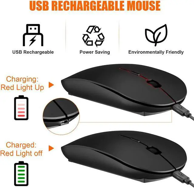 Alt view image 5 of 7 - Wireless Mouse for Laptop, Rechargeable Silent 2.4G Cordless Mouse with USB Receiver Portable Slim Quiet Noiseless Mice for PC Computer Desktop Laptop Notebook